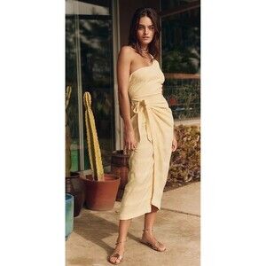 Free People Free-est At Leisure Midi Dress Wrap Smocked One-Shoulder S 283999